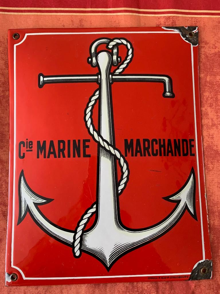 Plaque émaillée Marine Marchande, Collections, Enlèvement ou Envoi, Utilisé, Panneau publicitaire