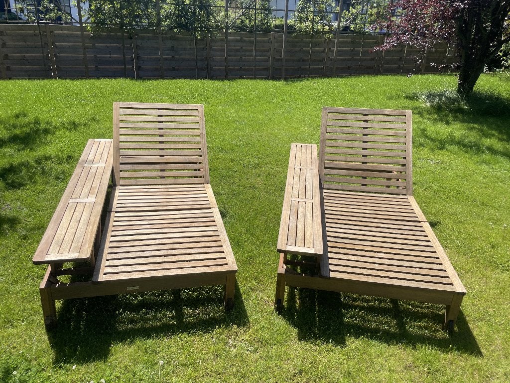 ️ Lot de 2 chaises longues en bois, Jardin & Terrasse, Enlèvement, Comme neuf, Bois, Mobile