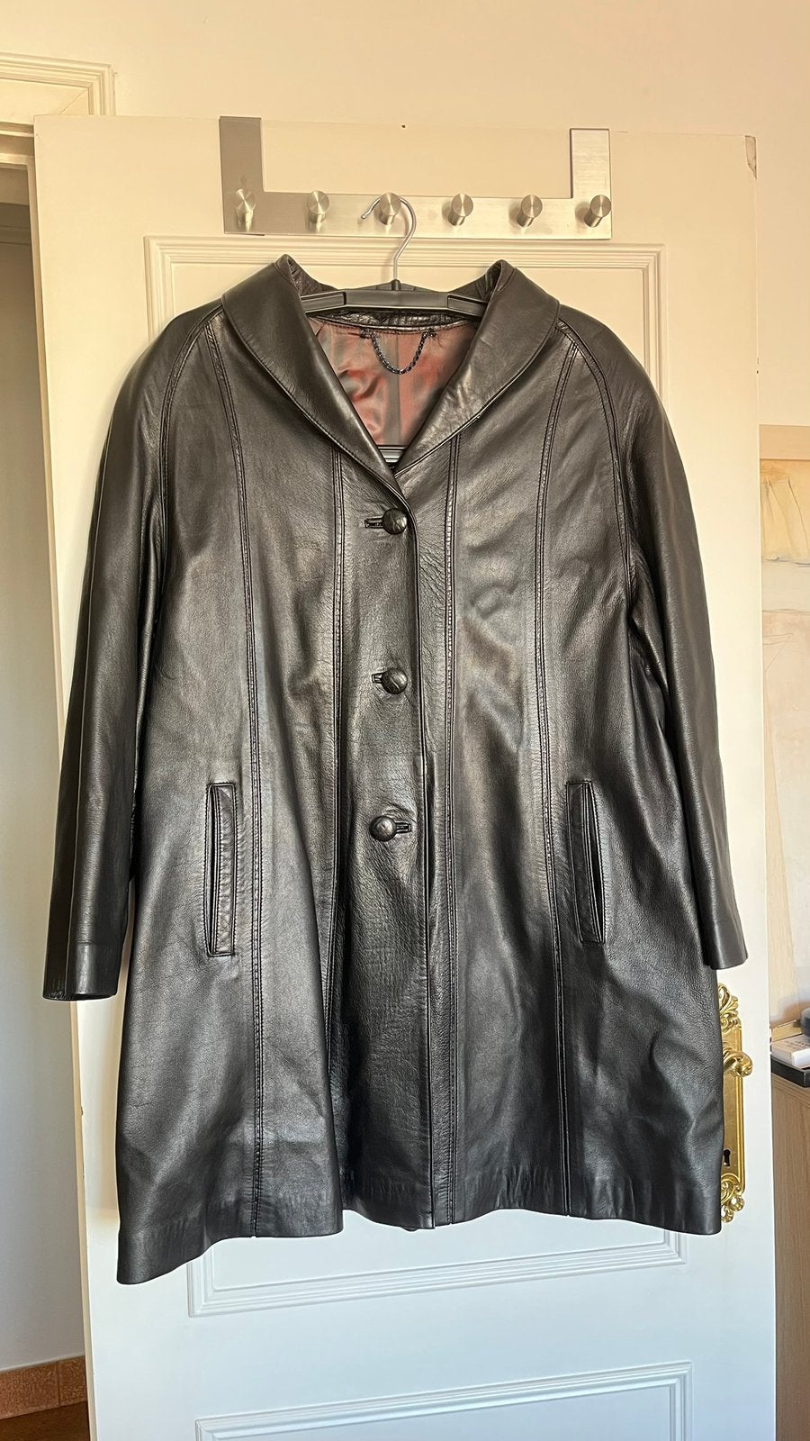 Lederen mantel, Vêtements | Femmes, Vestes | Été, Enlèvement, Comme neuf, Taille 42/44 (L), Noir