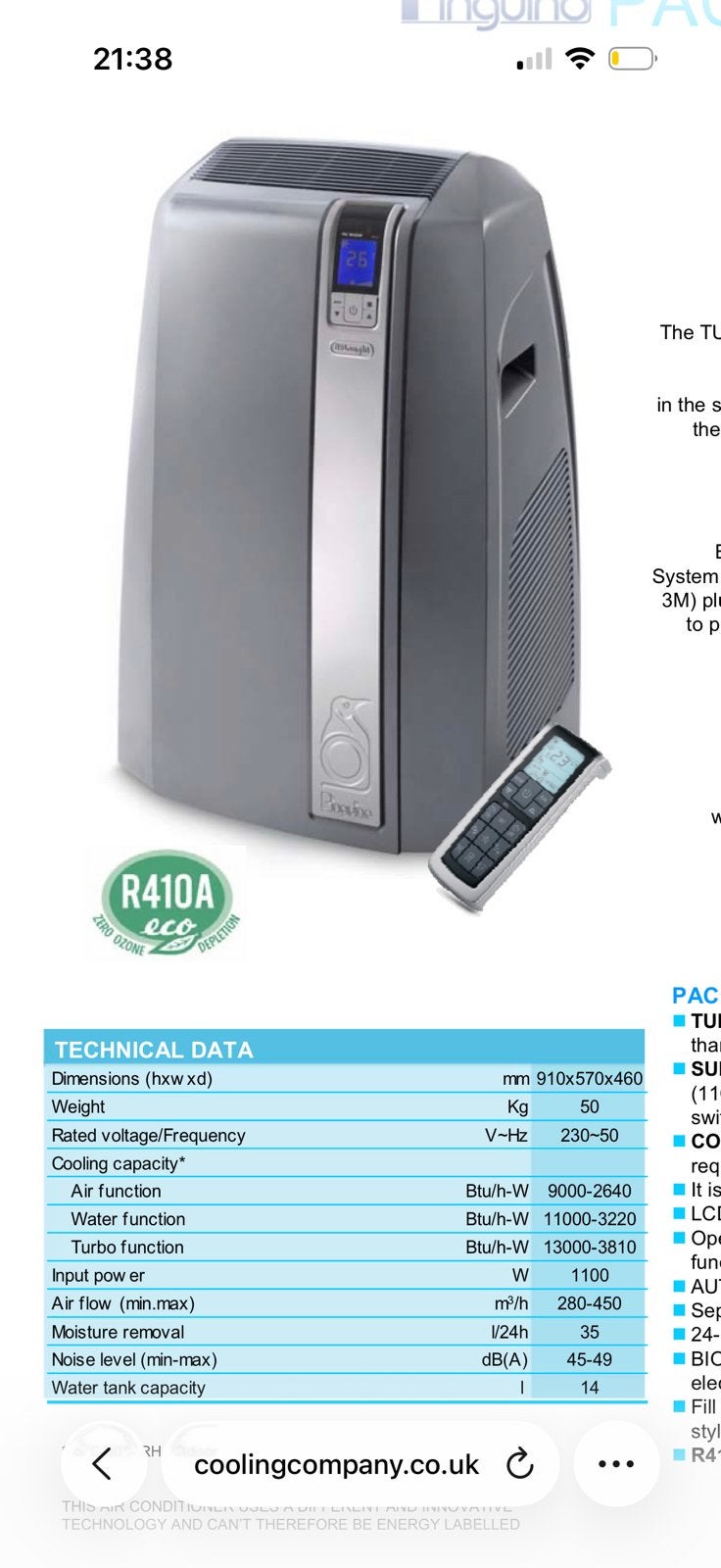 2 X airco delonghi PAC-w130 // 3,8kW koelen// 13000 BTU, Ophalen, Zo goed als nieuw