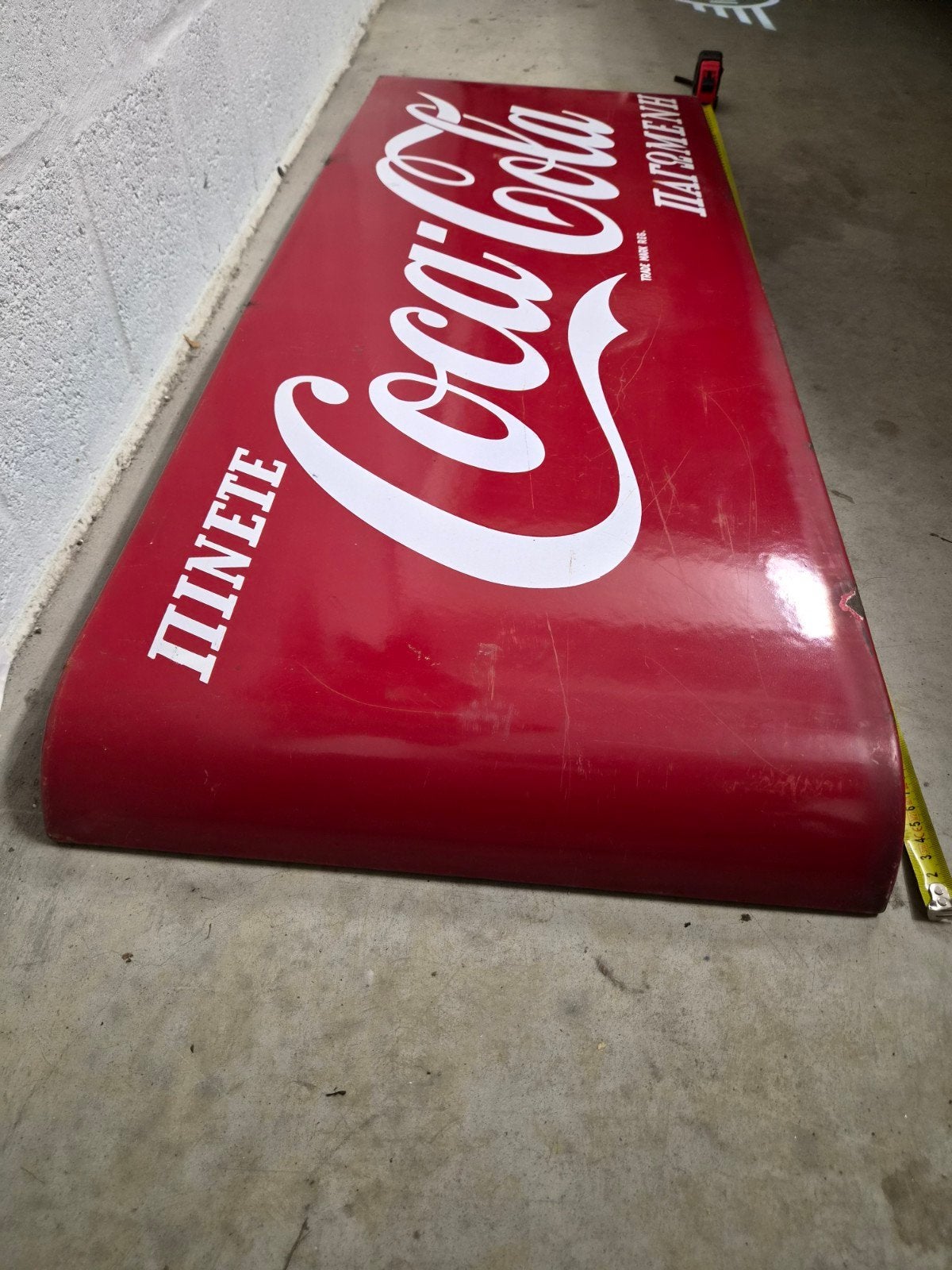 Vintage email bord xxl coca cola met Griekse tekst, Ophalen