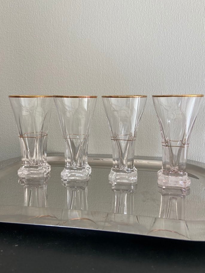 4 antieke vintage ART DECO glazen uit 1930, Ophalen