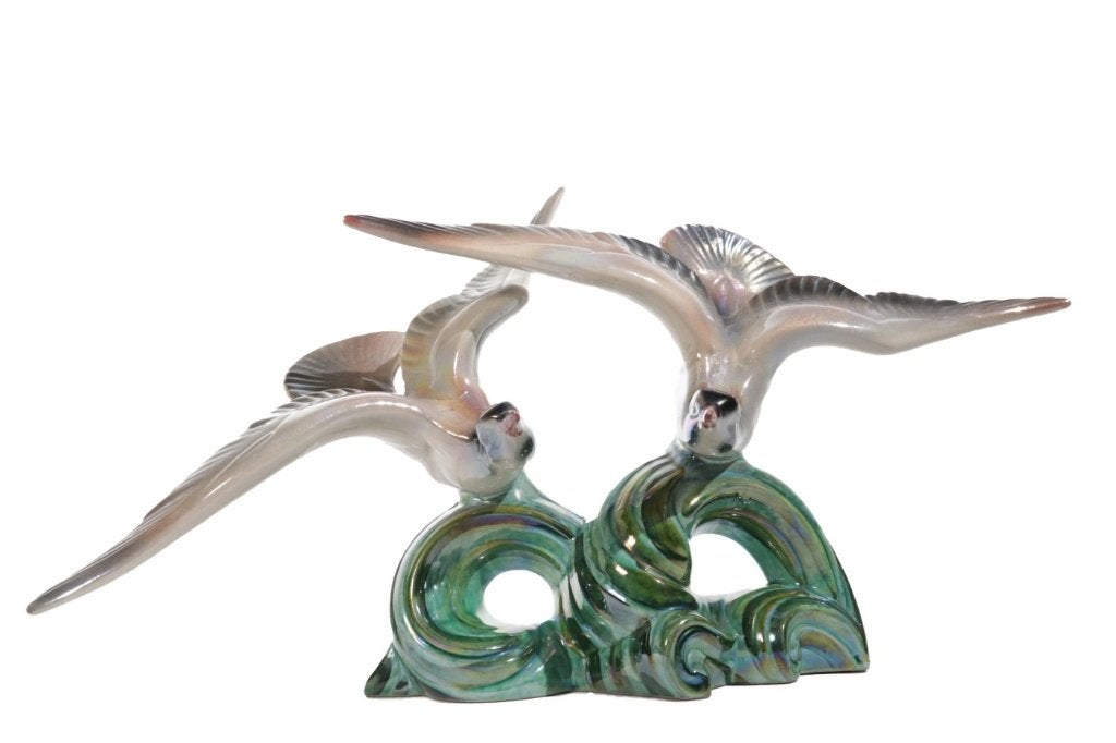 Art deco porseleinen sculptuur vliegende vogels jaren 20, Ophalen, Art deco, Groen
