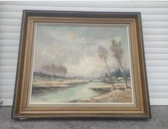 huile sur toile paysage signe jules lepage, Enlèvement ou Envoi, Paysage, Toile