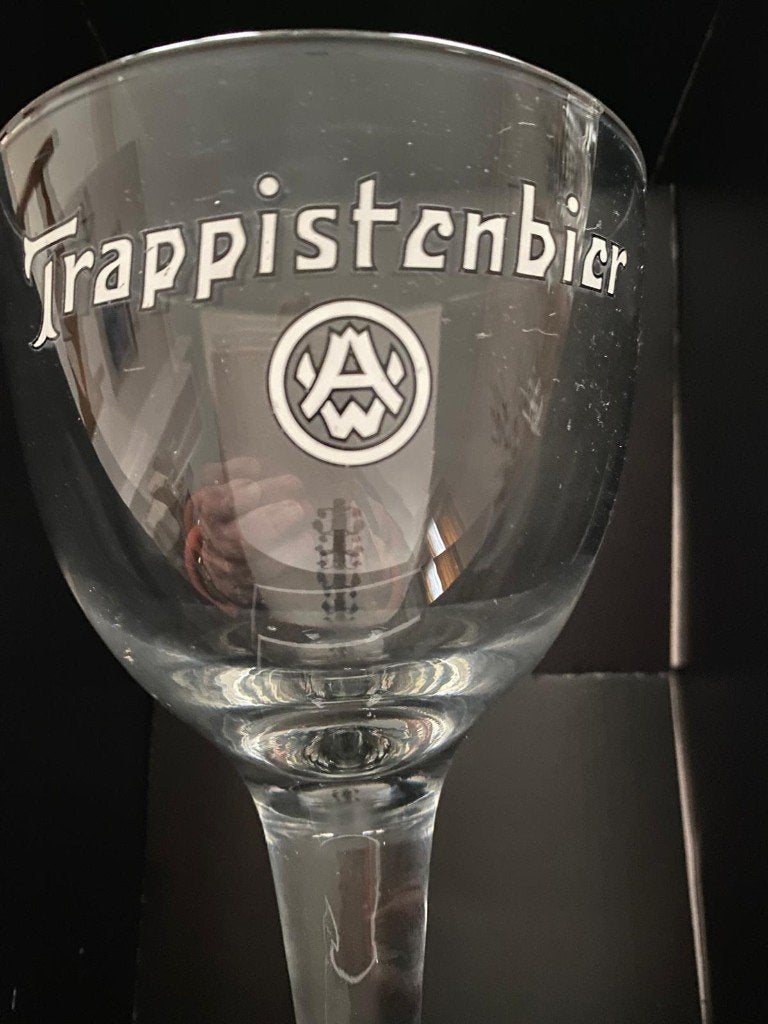 Oude Westmalle Trappistenbier glazen. Letters wit m zwart., Verzamelen, Ophalen, Zo goed als nieuw, Glas of Glazen, Overige merken