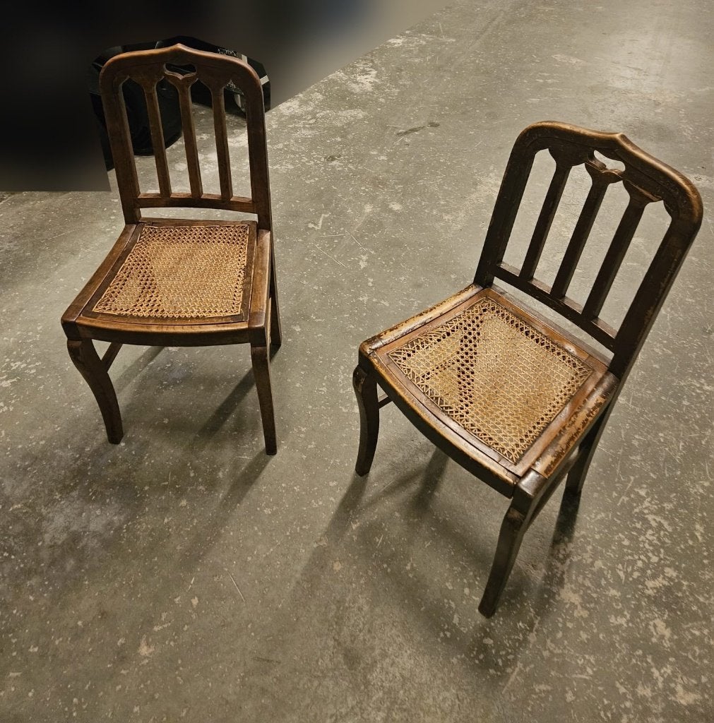 2 chaises vintage XIXe siècle chêne massif à cannage, Enlèvement ou Envoi
