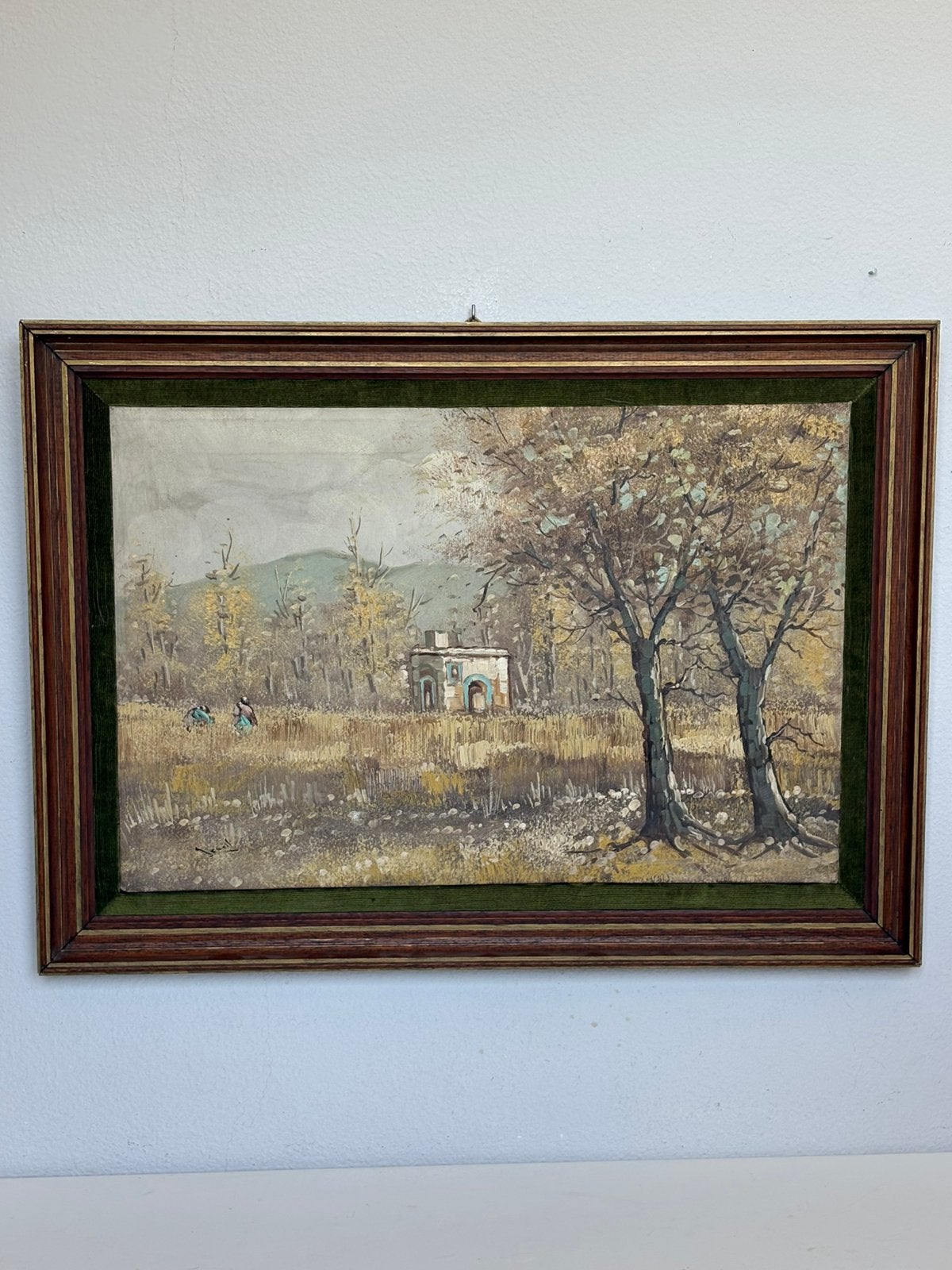 Schilderij landschap in houten lijst (53x73 cm) – Olieverf⁠, Antiek en Kunst, Doek, Ophalen of Verzenden, Gesigneerd, Landschap