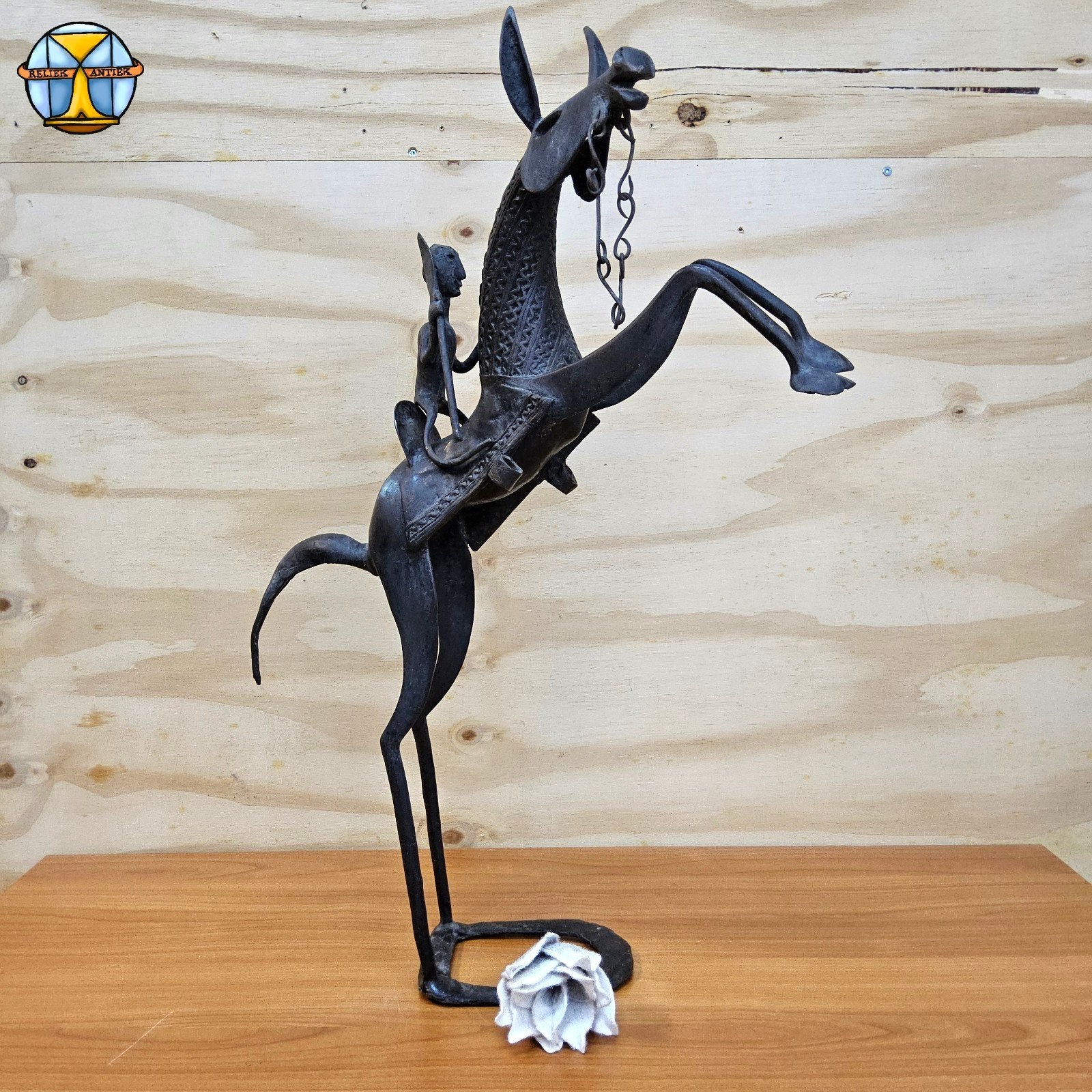 Grande statue en bronze guerrier africain à cheval (tribu Do, Antiquités & Art, Art | Art non-occidental, Enlèvement ou Envoi