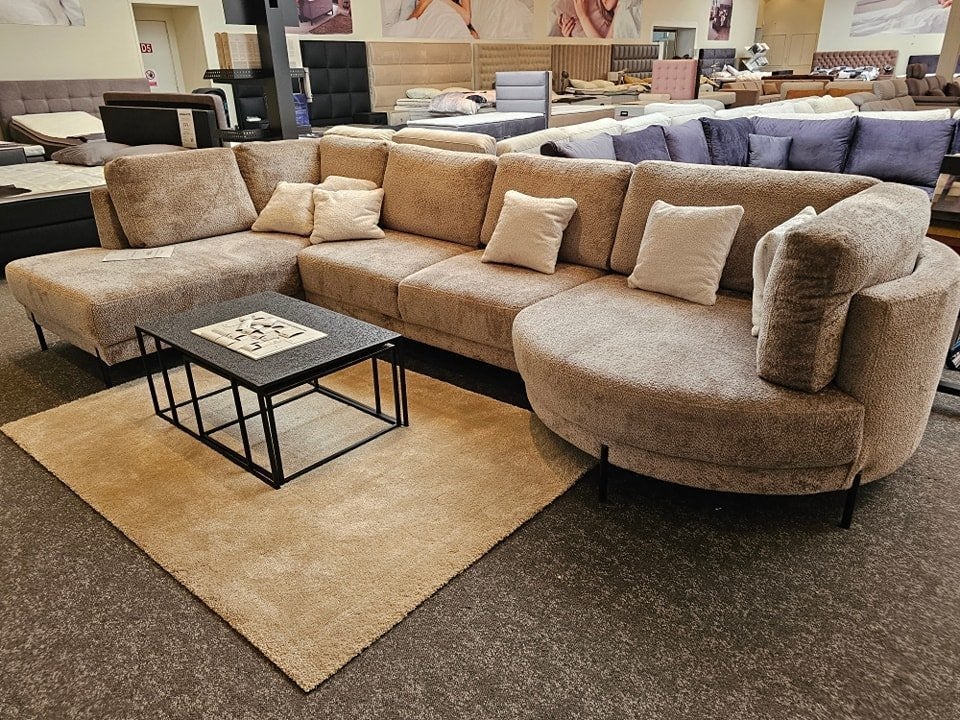 MIC Quin Hoeksalon Moderne Design in taupe stof + Levering, Neuf, 150 cm ou plus, Quatre personnes ou plus, Tissus