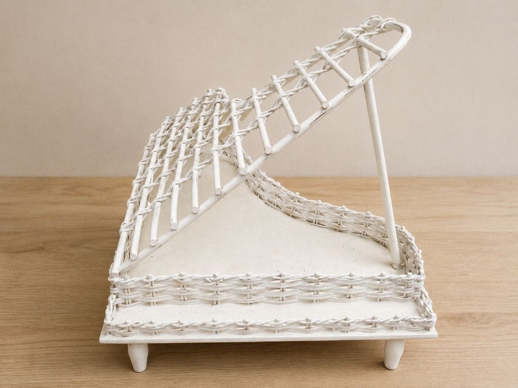 Decoratieve witte rieten suikerbonenstandaard in pianovorm, Enlèvement, Utilisé, Article de fête