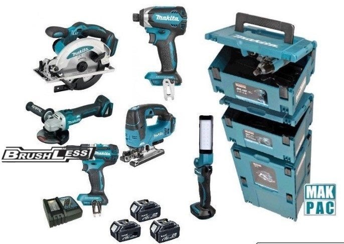 MAKITA 18V 5Ah COMBISET DLX8100J 5-DELIG BOREN ZAGEN SLIJPEN, Bricolage & Construction, Outillage | Foreuses, Neuf, Perceuse, 600 watts ou plus