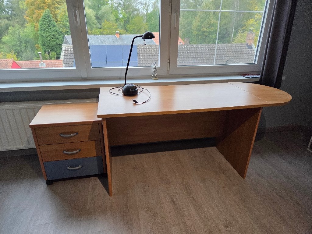 Bureau met ladenkast, Ophalen, Gebruikt, Hout, Bruin