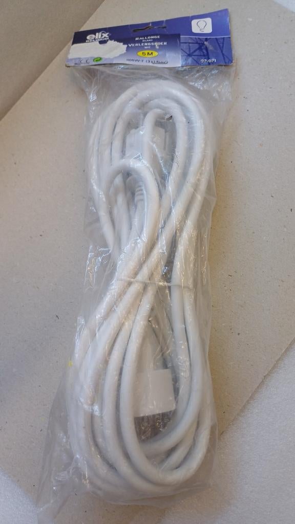 Câble d'extension mis à la terre 5 m - 3x1,5 mm blanc neuf, Enlèvement ou Envoi, Neuf