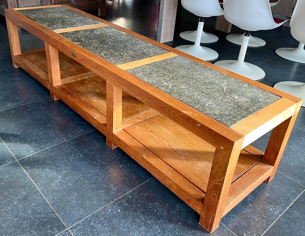 TV meubel teak en natuursteen, Huis en Inrichting, Ophalen, 150 tot 200 cm, Teakhout, Zo goed als nieuw