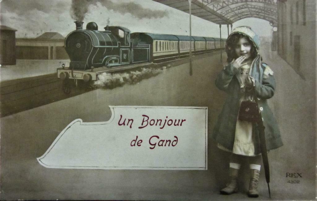 KAART- TREINEN- UN BONJOUR DE GAND, Enlèvement ou Envoi, Avant 1920, Affranchie, Flandre Orientale