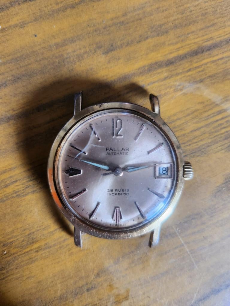 Antieke herenhorloge pallas automatic 25 rubis incabloc., Bijoux, Sacs & Beauté, Montres | Anciennes | Antiquités, Enlèvement