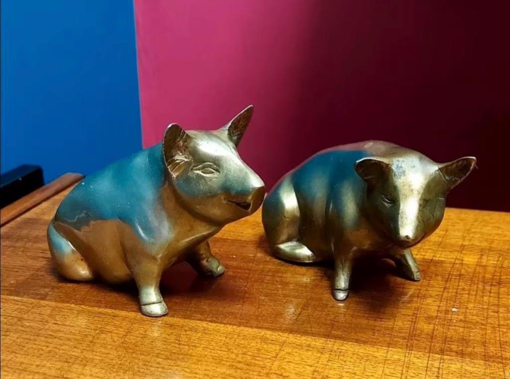 2 cochons en laiton/cuivre, Antiquités & Art, Enlèvement ou Envoi, Cuivre