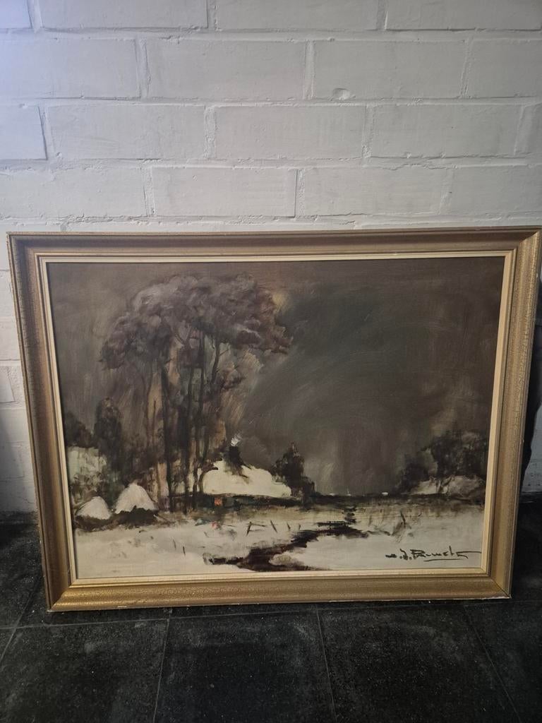 Peinture de paysage d'hiver par H.J.Pauwels - encadrée, Enlèvement
