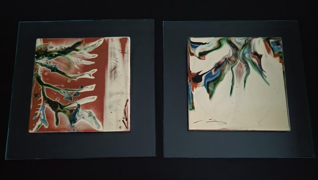 Deux carreaux d'art abstraits en céramique., Enlèvement ou Envoi