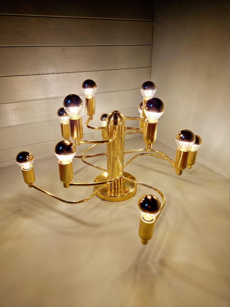 Plafonnier/Lustre en laiton design, années 70, Antiquités & Art, Enlèvement ou Envoi