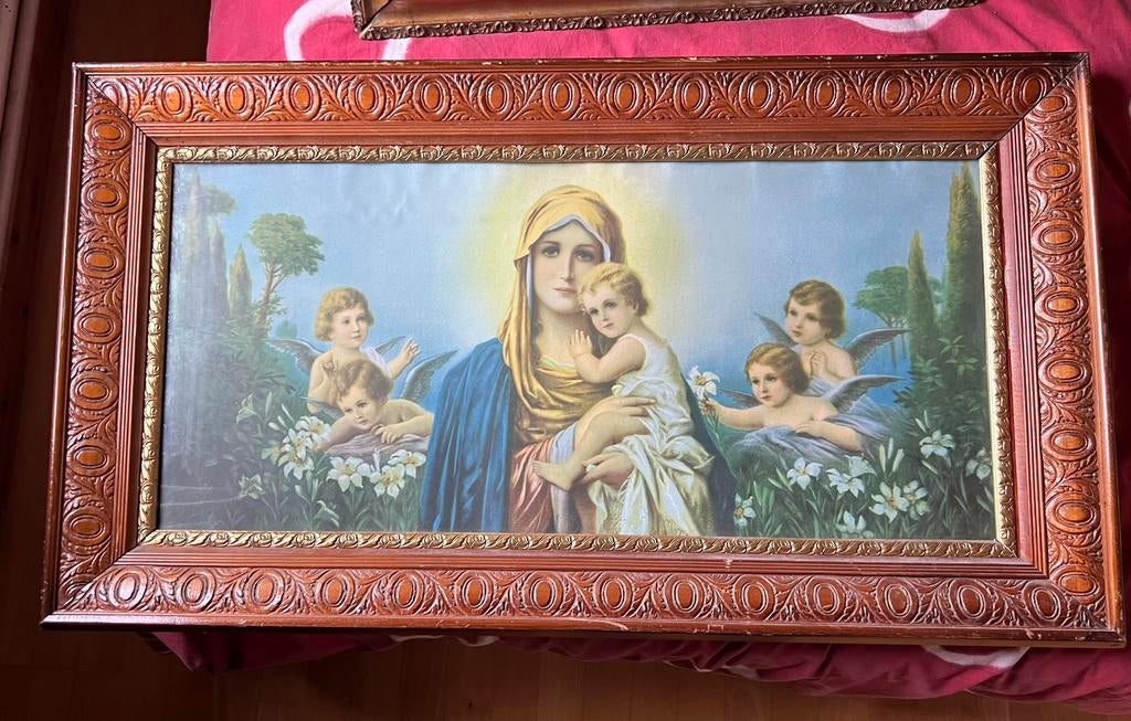 Grand Cadre Ancien - Vierge et l'Enfant -Style Néo-Classique, Enlèvement
