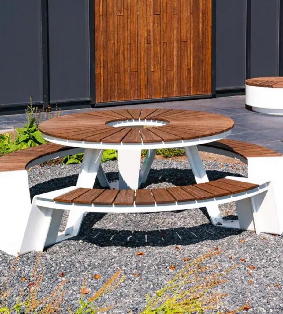 Ronde picknick tafel met zitbank cortenstaal, Tuin en Terras, Ophalen, Nieuw, Rond, Staal