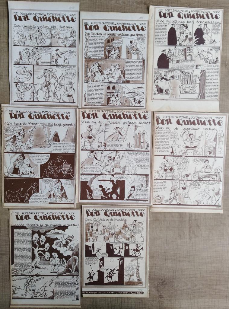 Lot oude stripknipsels: De heldhaftige avonturen van Don Qui, Gebruikt, Ophalen of Verzenden, 1940 tot 1960, Prent
