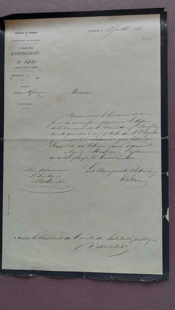 Brief verstuurd door de gemeente Anderlecht in 1866, Ophalen of Verzenden