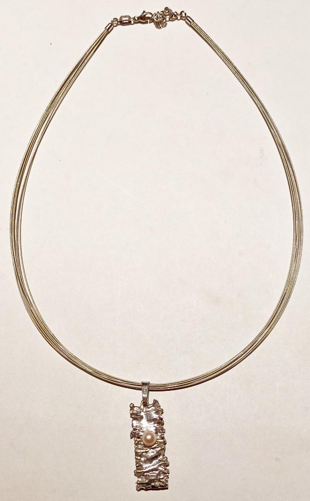 Collier 10 fils d'acier inox + pendentif argent + perle NEUF, Neuf, Enlèvement ou Envoi, Avec pendentif, Autres matériaux