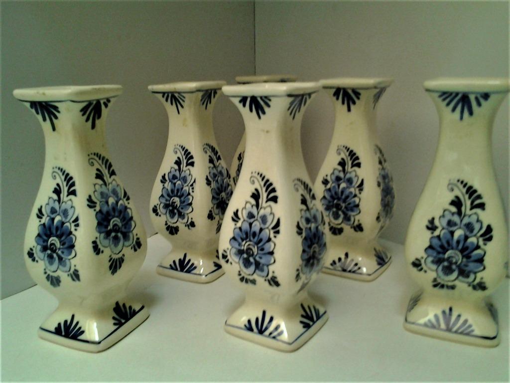 Set 6 Delfts blauw vaasjes - met stempel, Antiek en Kunst, Antiek | Keramiek en Aardewerk, Ophalen