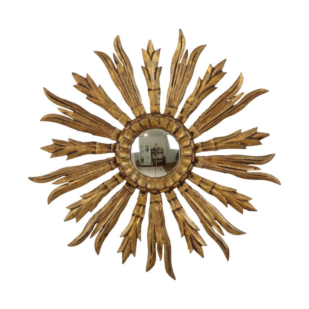 Oude Houten Zonnespiegel Sunburst Spiegel Goud Fifties 70cm, Gebruikt, Rond, Ophalen of Verzenden, Nvt