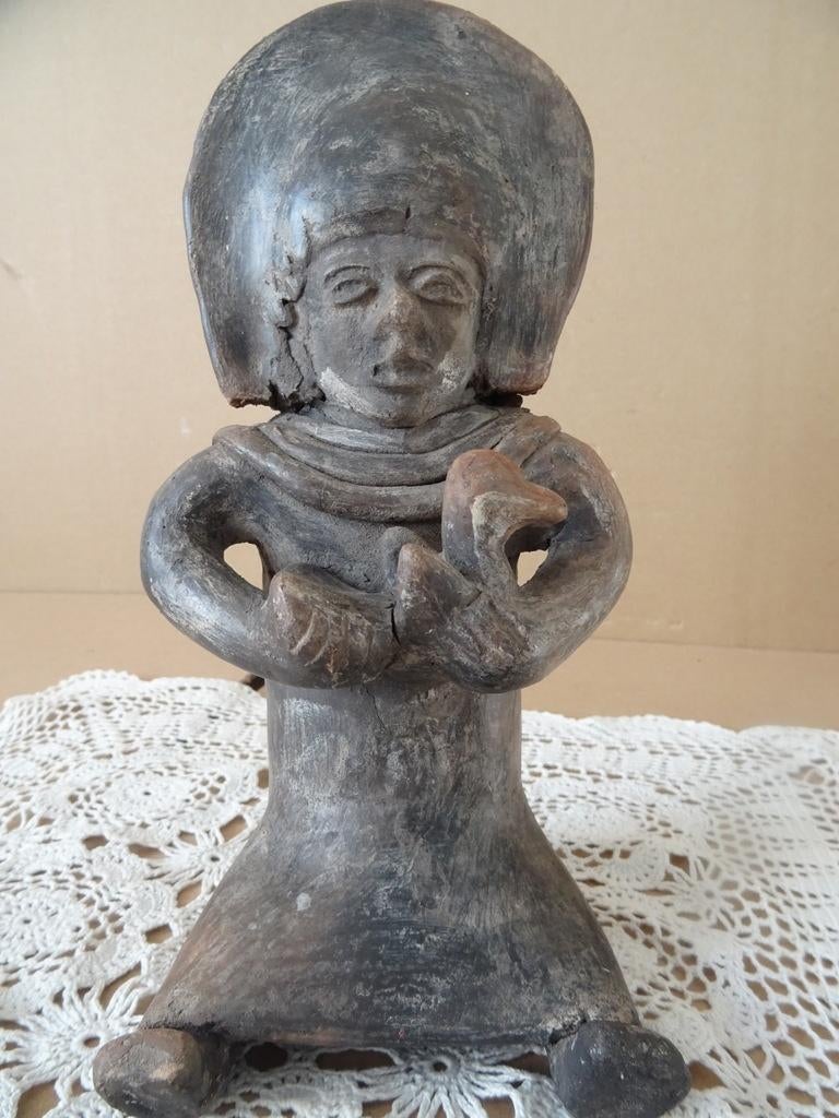Statue indigène vintage poterie Péruvienne avec canard 23cm, Enlèvement ou Envoi