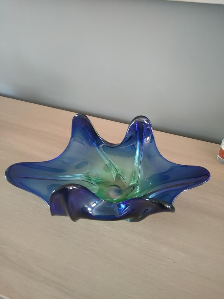 Coupe bleue et verte en verre Murano