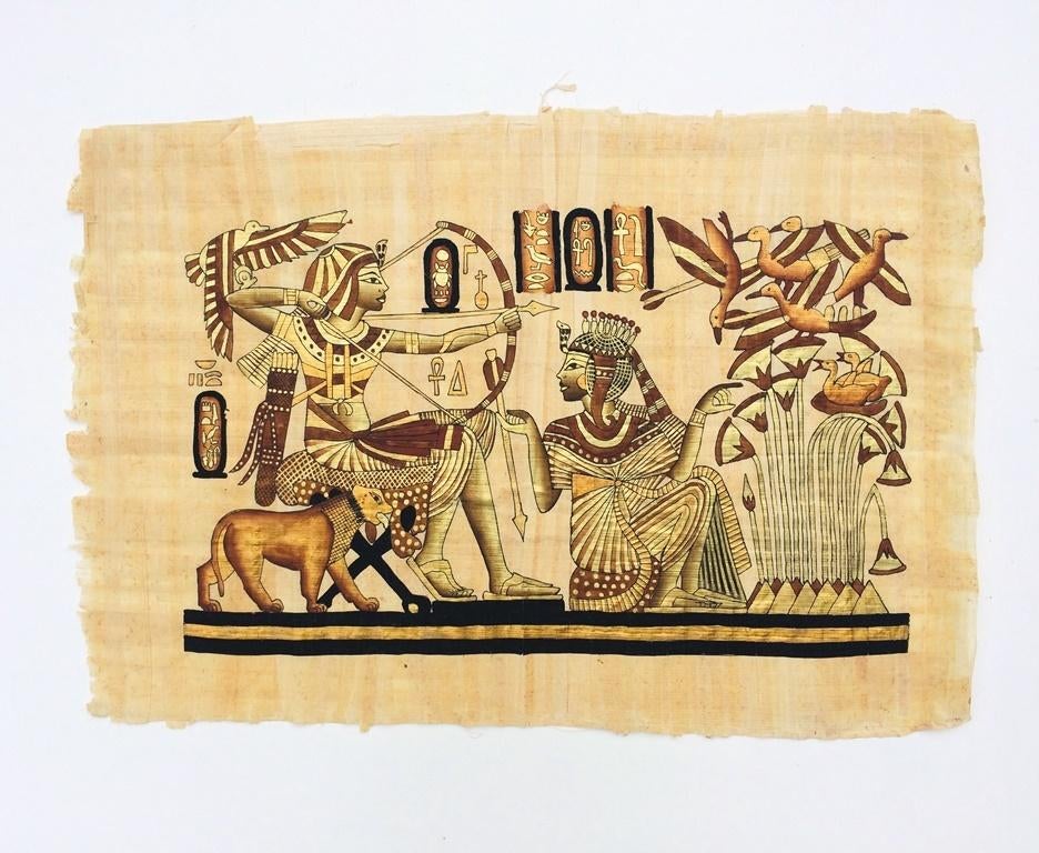 Grote Papyrus (65 x 45 cm) ' Farao op jacht ' NIEUW !, Huis en Inrichting, Woonaccessoires | Schilderijen, Tekeningen en Foto's