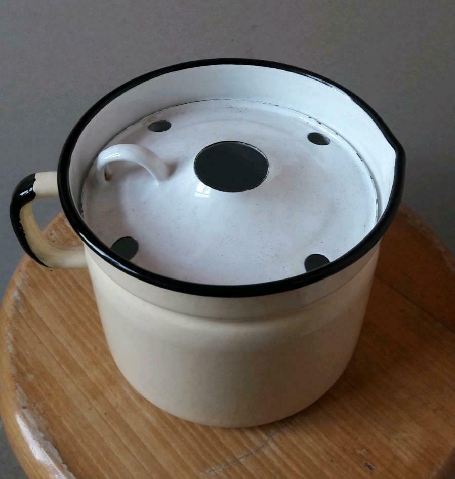 melkkan in email melkpot + deksel (1,5 liter), Antiek en Kunst, Ophalen of Verzenden