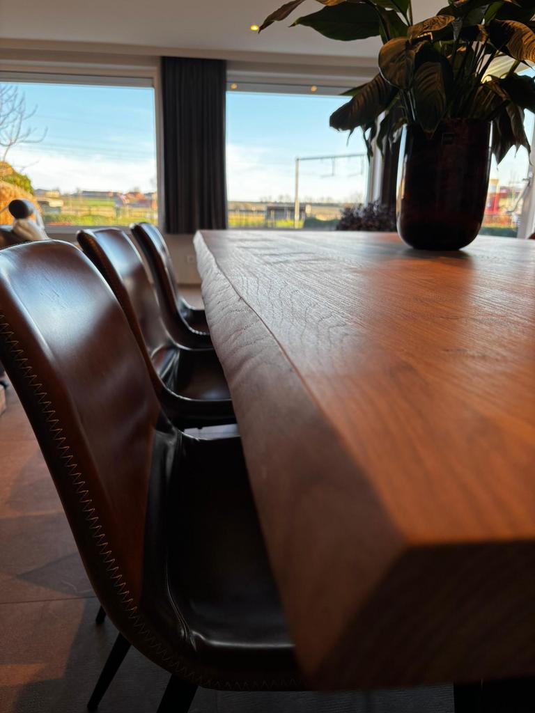 Handgemaakte massieve eiken boomstam tafel, Enlèvement, Neuf, 6 à 8 chaises