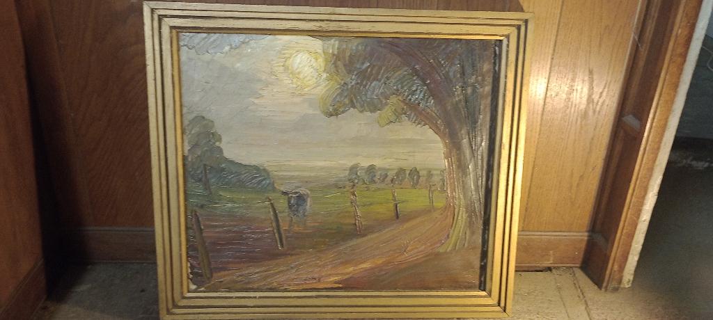 Peinture sur toile signée, cadre ancien épais, 82x70, n467, Enlèvement