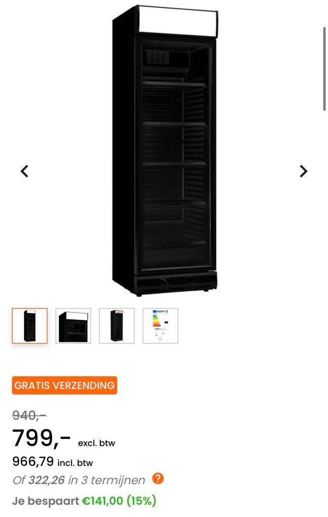 Drankenkoeling Diamond 382L Zwart als NIEUW!, Ophalen, Nieuw zonder verpakking, Koelen en Vriezen