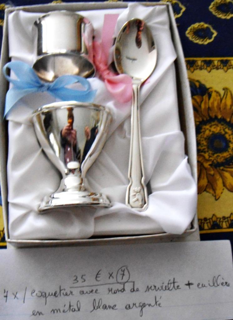 Coffret naissance cuillère + coquetier + rond, métal argenté, Ophalen of Verzenden, Nieuw