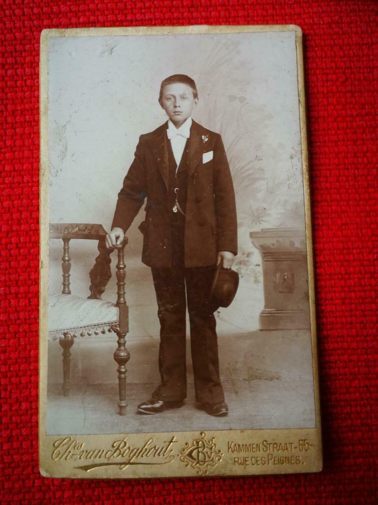 “Kunst”foto eind 19e eeuw tienerjongen Antwerpen, Verzamelen, Foto's en Prenten, Foto, Voor 1940, Ophalen of Verzenden
