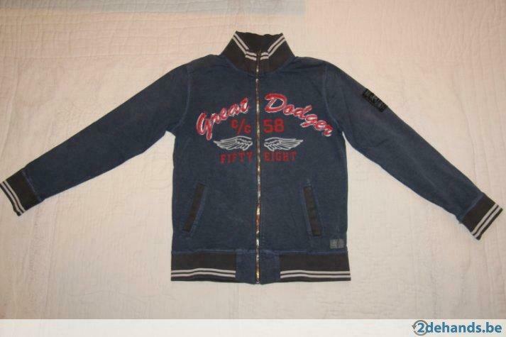 Pull garçon bleu pétrole avec fermeture éclair, dessin devan, Enfants & Bébés, Vêtements enfant | Taille 134, Utilisé, Garçon