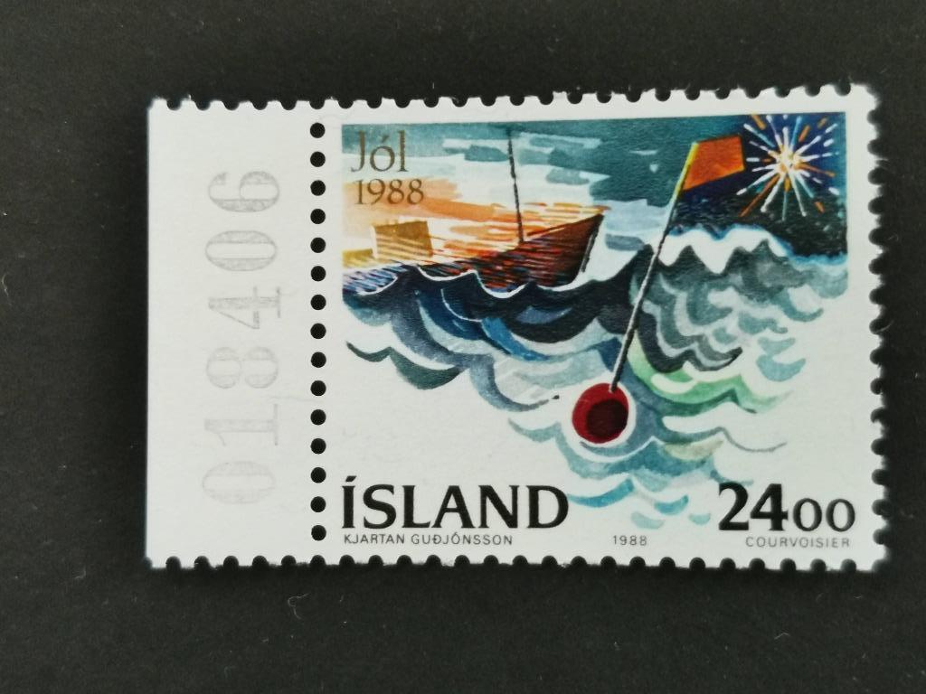 Ijsland 1988 - Kerstmis - vissers op zee - + bladrandnr **, Postzegels en Munten, Postzegels | Europa | Scandinavië, Ophalen of Verzenden