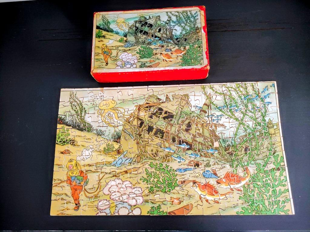 1952 Kuifjesbon puzzel "Schat van Scharlaken Rackham"+doos, Ophalen of Verzenden, Kuifje, Gebruikt, Overige typen