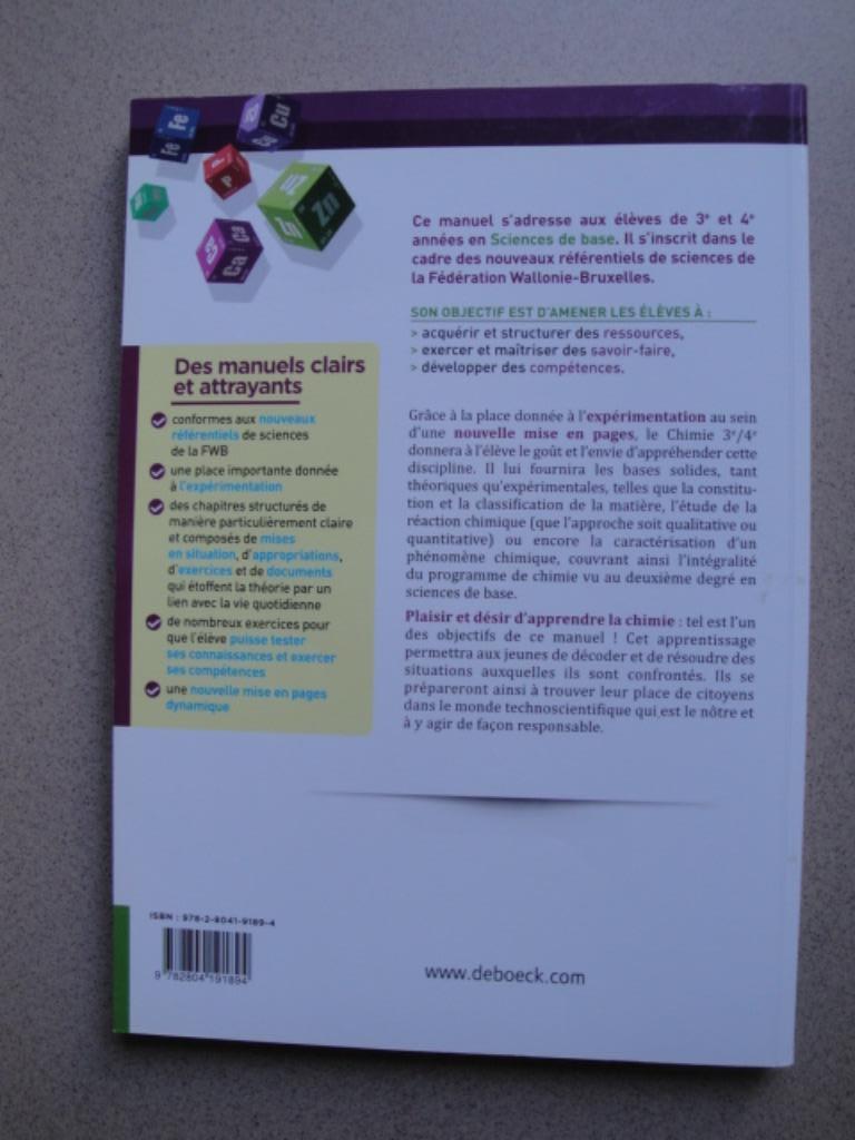 CHIMIE 3 em 4em De Boeck, Livres, Enlèvement ou Envoi, Comme neuf, Secondaire, Chimie