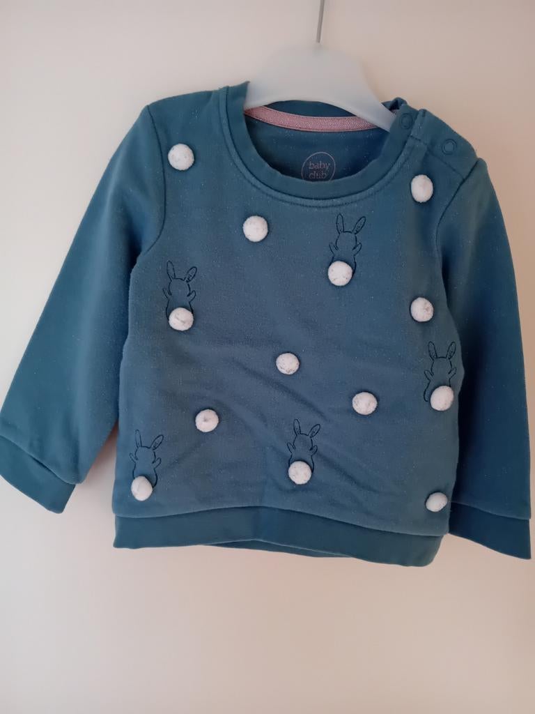 Trui met konijntjes en pompommetjes, Gebruikt, Ophalen of Verzenden, Baby club, Truitje of Vestje