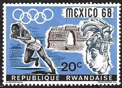 1 Postzegel Rwanda 1968 Olympische Spelen – Mexico, Ophalen of Verzenden, Postfris, Sport