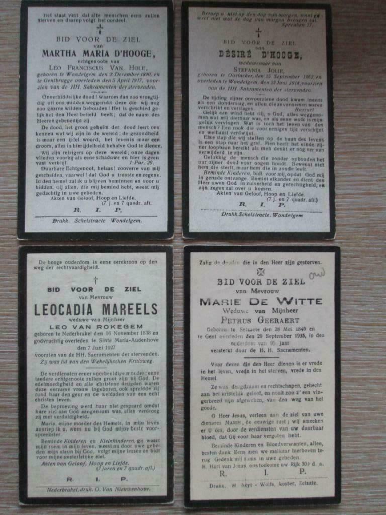 4 oude doodsprentjes (Oost-Vl), Ophalen of Verzenden