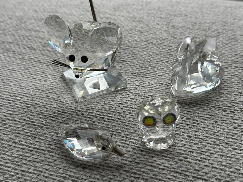 Swarovski : 3 beeldjes (uil - muis & zwaan) - eend=verkocht, Ophalen of Verzenden, Nieuw, Figuurtje
