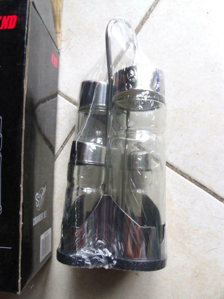 set de condiment en verre et inox neuf, Neuf, Autres matériaux, Autres styles, Récipient(s)