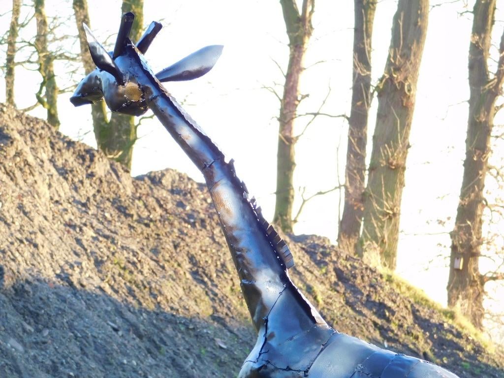 Handgemaakte Giraffe - 155 cm - Zwart, Antiek en Kunst, Kunst | Designobjecten, Ophalen of Verzenden